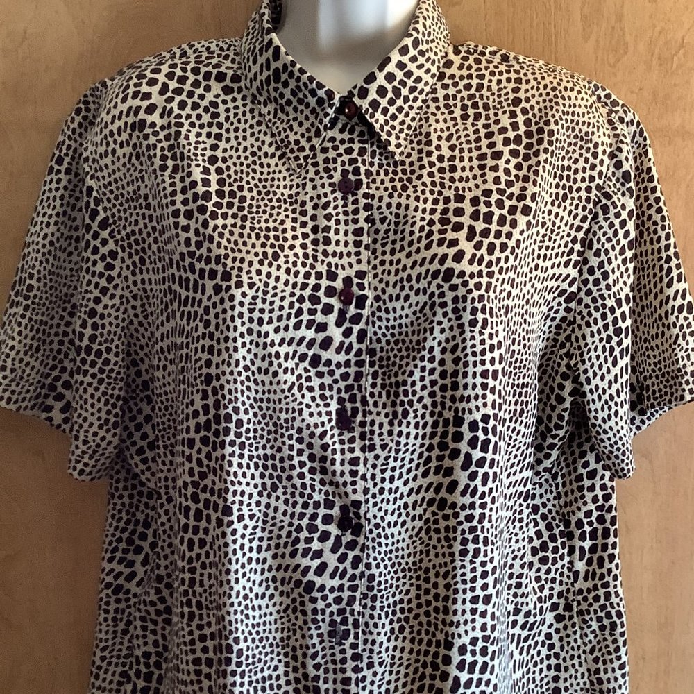 Euc Notations Leopard Print Button Down Blouse Si… - image 1